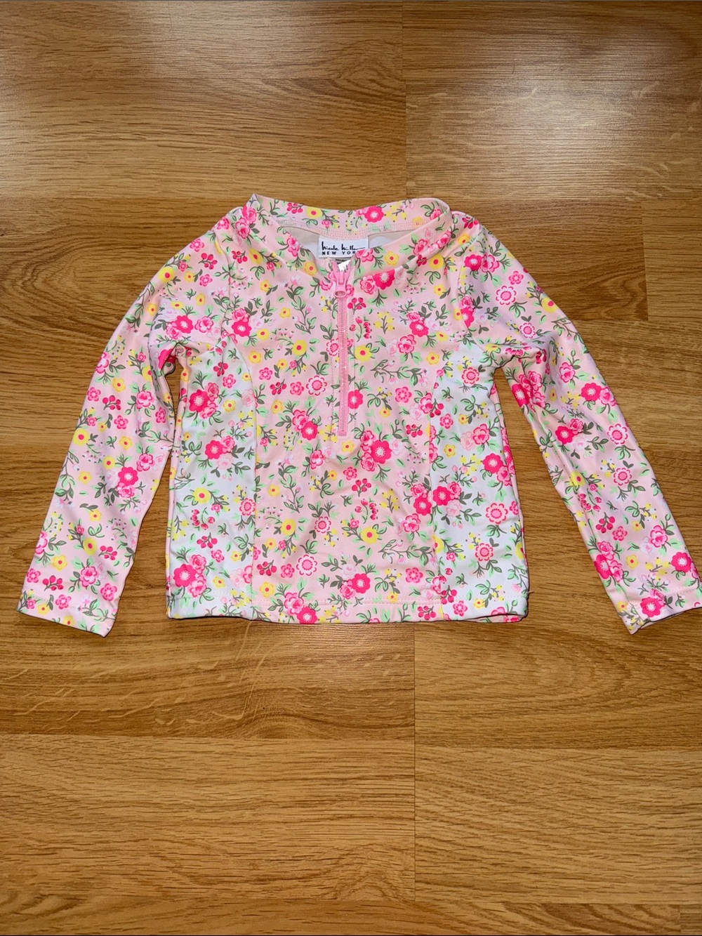 Pink Floral Long Sleeve Swim Top with Zip